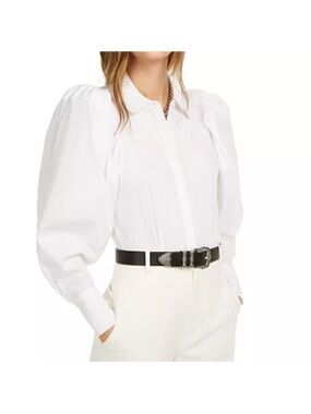 DANIELLE BERNSTEIN White Puff-Sleeve Button Front Bodysuit